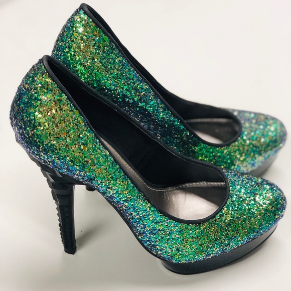 green glitter heels